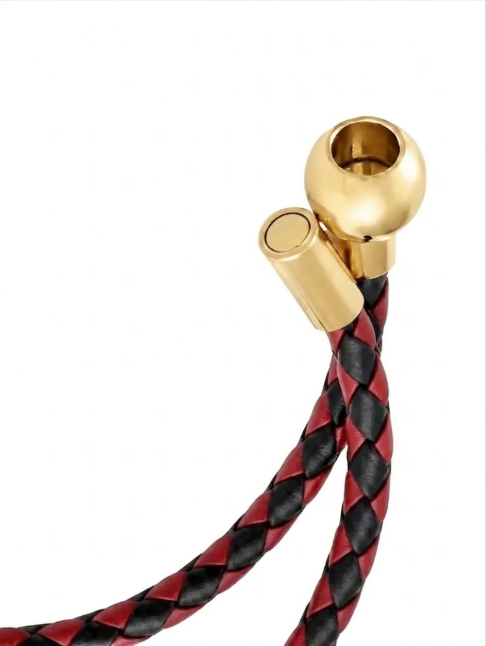 Linx Triple Wrap Red & Black Leather Braided Cord Bracelet Gold Magnetic Clasp